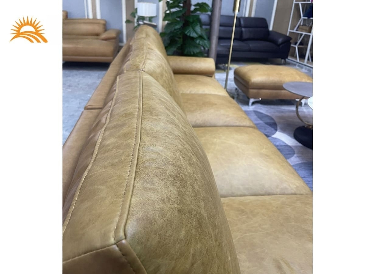 Combo ghế sofa băng da bò Italy Juno sofa màu vàng SFBCT02 hàng cao cấp chuẩn da bò nhập khẩu Ý