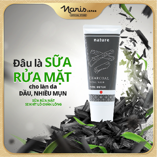 Sữa Rửa Mặt se khít lỗ chân lông Naris Nature Charcoal 100g