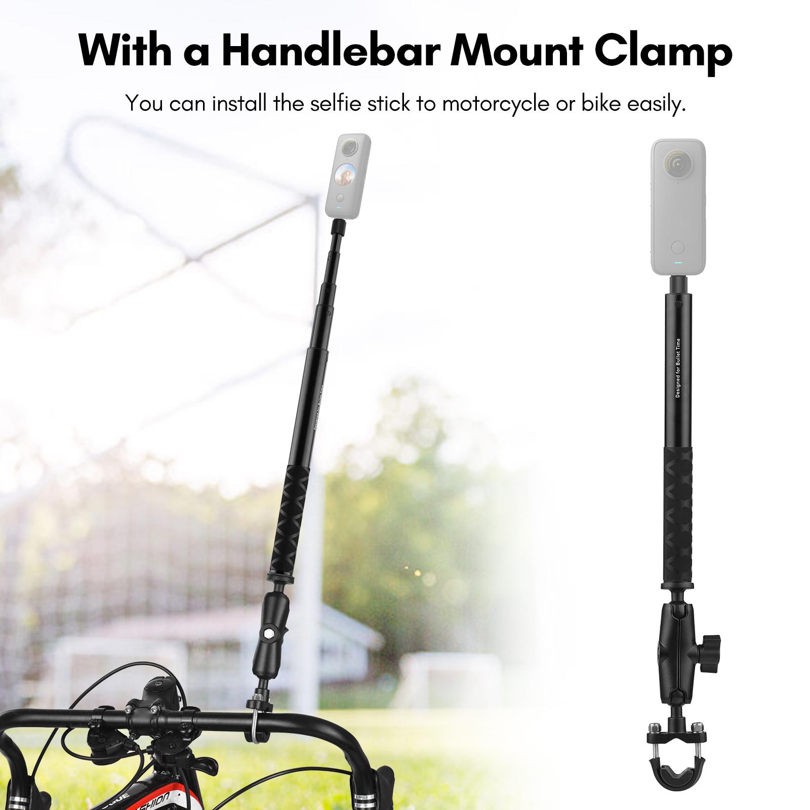 Motorcycle Bike Invisible Selfie Stick Handlebar Mount Bracket with 1/4 Inch Screw Flexible Handlebar Mount Clamp