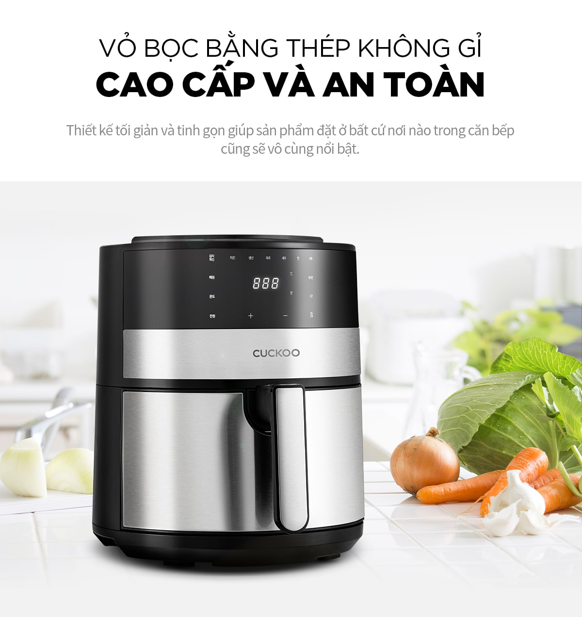 Nồi chiên không dầu điện tử Cuckoo 4.7L CAF-F0410T - Công suất 1350W - Giỏ chiên chống dính, không cần lật trở - Màn hình LED thông minh - Chất lượng Hàn Quốc - Hàng chính hãng Cuckoo Vina