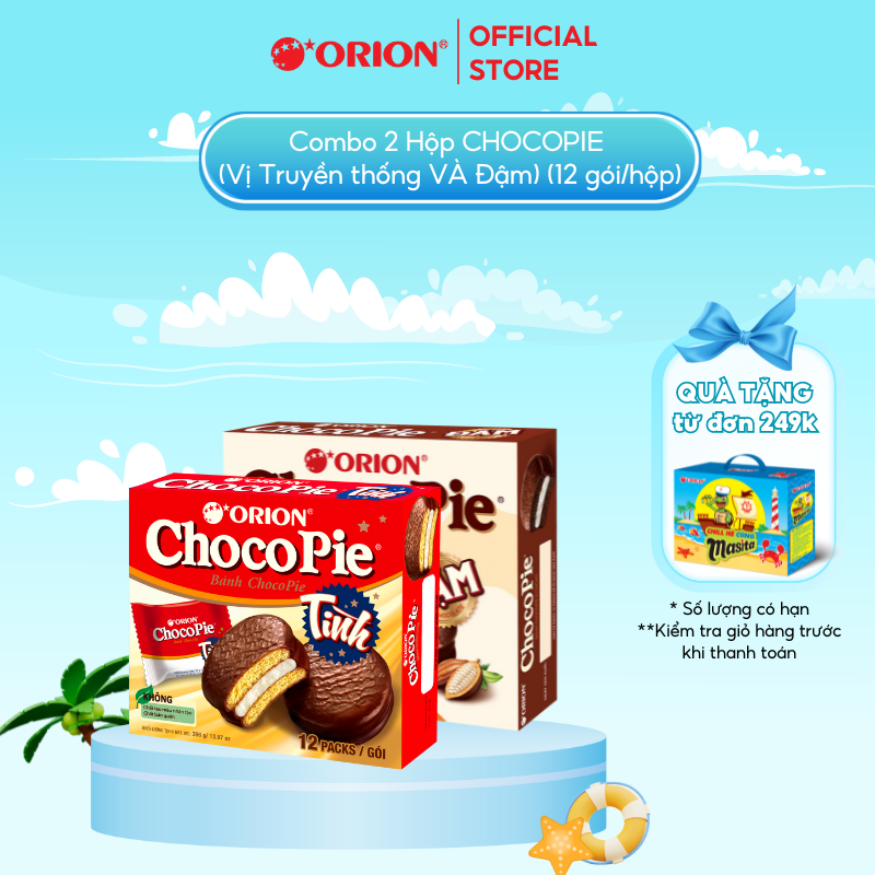 Combo 2 Hộp Bánh CHOCOPIE 2 VỊ (Vị Truyền thống VÀ Vị Đậm cacao) (12 gói/hộp)