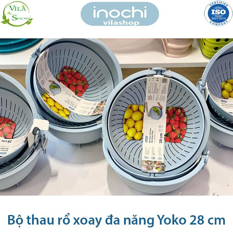 Thau Rổ Nhựa, Bộ Thau Rổ Xoay Đa Năng Yoko 28 cm, Chính Hãng Inochi Nhựa PP Nguyên Sinh - Kháng Khẩu - Khử Mùi