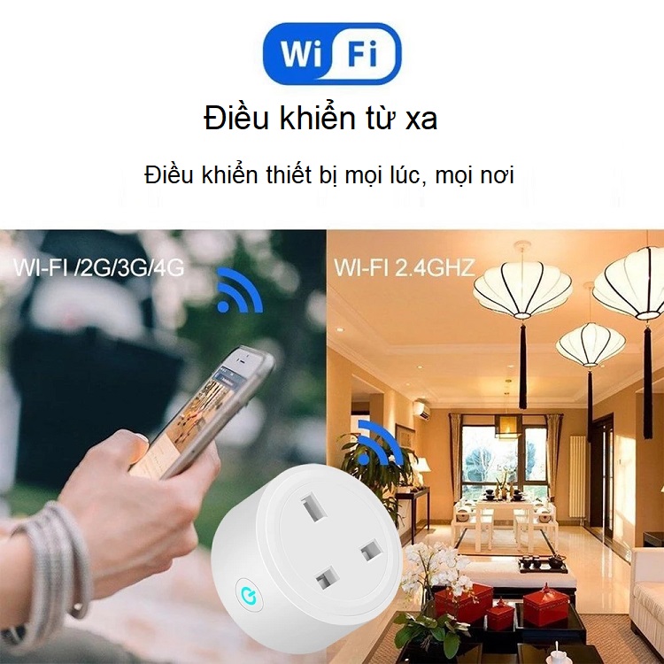 Phích cắm điện ĐKTX thông minh kết nối wifi qua điện thoại cao cấp ( TẶNG KÈM 04 MÓC DÁN TƯỜNG CHỊU LỰC NGẪU NHIÊN )