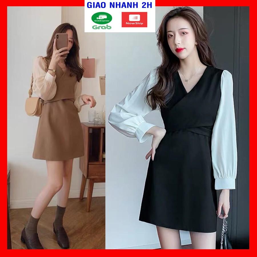 Đầm xòe tay dài cổ đắp chéo tay phối voan đi tiệc cưới, dạo phố cà phê xinh yêu, đẹp cao cấp - V700VDVDVDVD