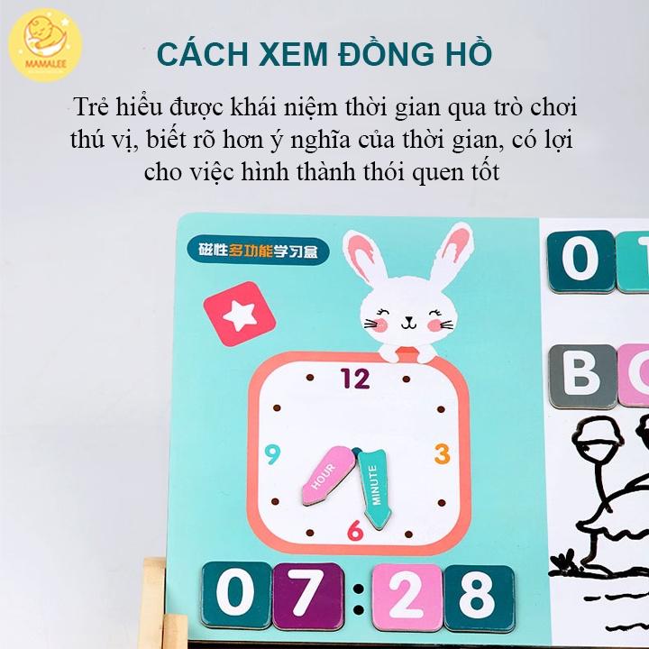 Hộp Gỗ Học Toán Đa Năng (7 Chức Năng) Có Bảng Nam Châm 2 Mặt Kèm Chữ, Số, Que Tính, Hình học