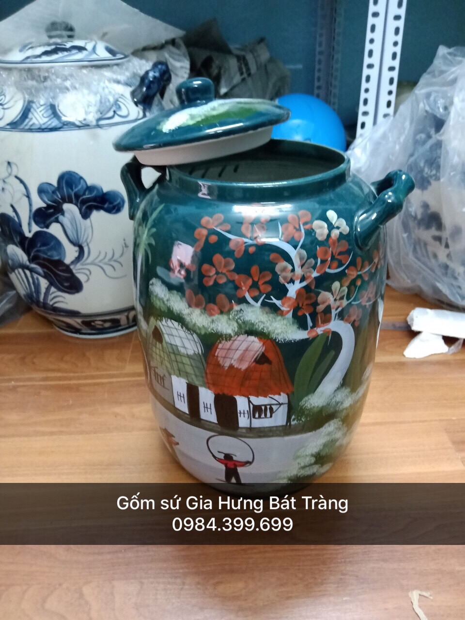 Hũ đựng 10kg gạo gốm sứ Gia Hưng Bát Tràng