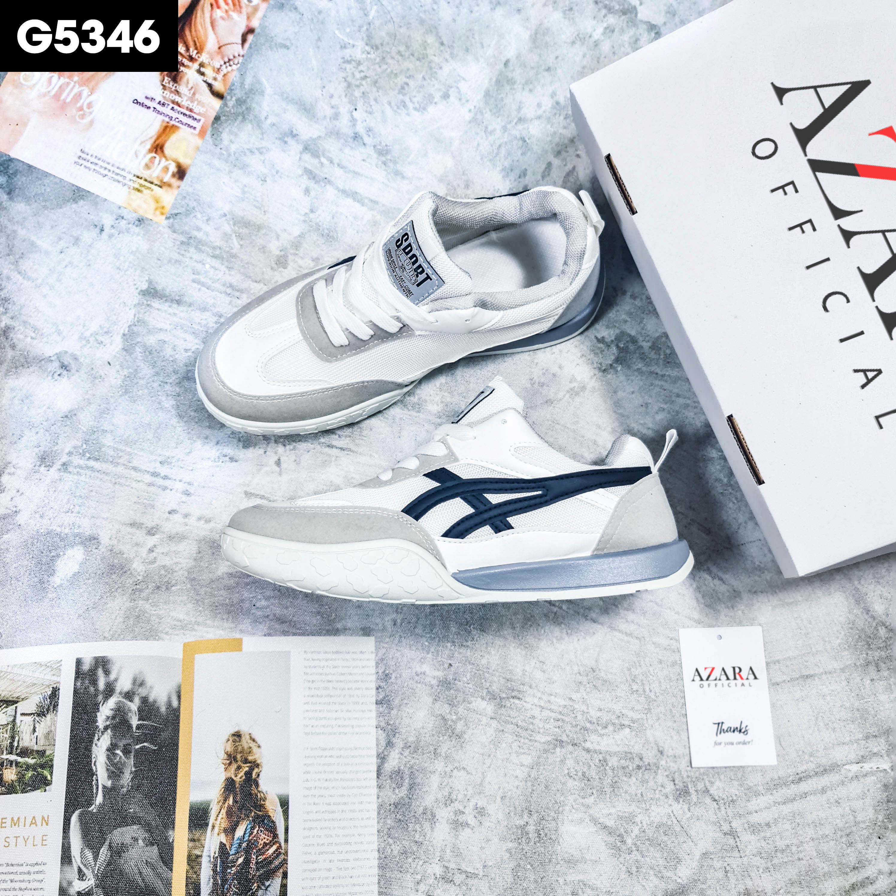 Giày Thể Thao Nam AZARA- Sneaker Màu Đen - Trắng - Kaki, Giày Dáng Thể Thao, Thoáng Khí, Phù Hợp Mọi Lứa Tuổi - G5341