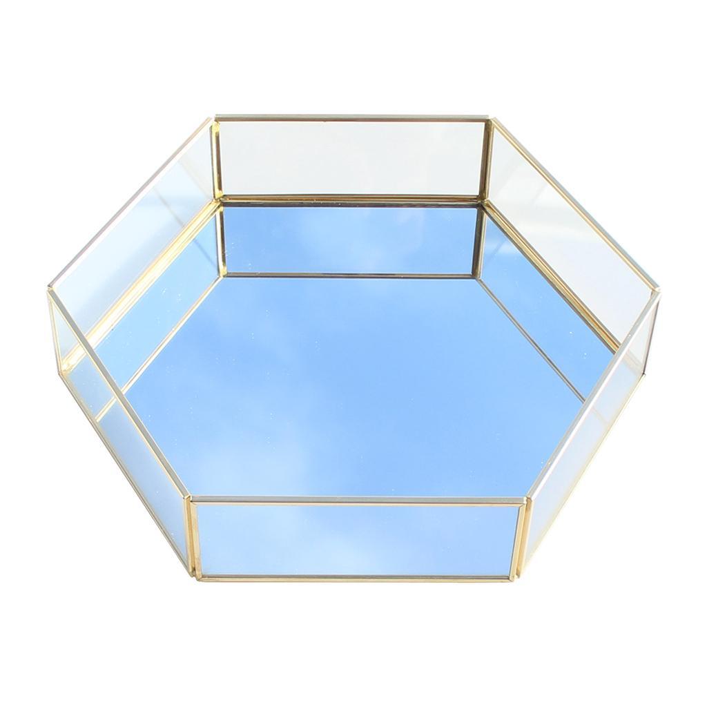 Decorative Tray Modern Hexagon Glass Jewelry Storage Organizer Makeup Tray