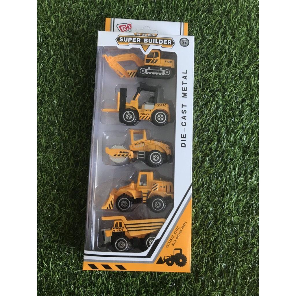 Set 5 Chiếc Xe Đồ Chơi Mini, Bộ 5 Xe Công Trình Super Builder Bằng Hợp Kim Cho Bé Trai