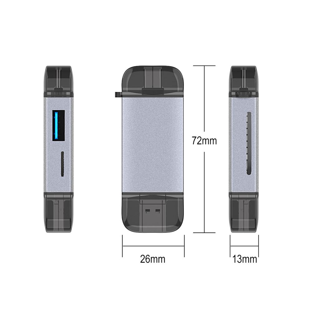 Đầu đọc thẻ 6 trong 1 bộ kết hợp USB Type-C Micro USB & USB 2.0 đến Đầu đọc thẻ TF / SD với 2 khe cắm