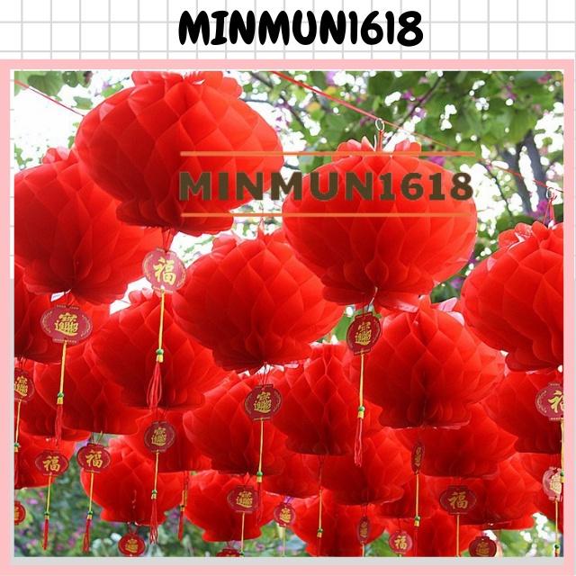 Đèn lồng treo trang trí tết chữ phúc tổ ong đỏ MinMun1618