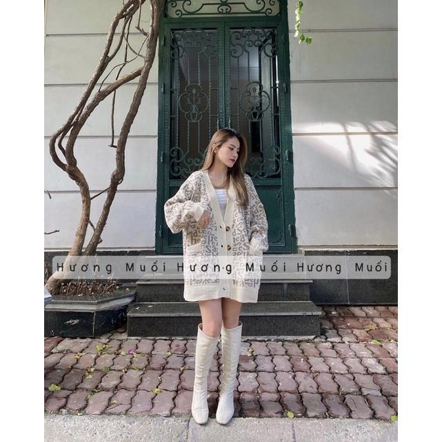 Áo khoác cardigan len hoạ tiết nhiều chữ - áo khoác len