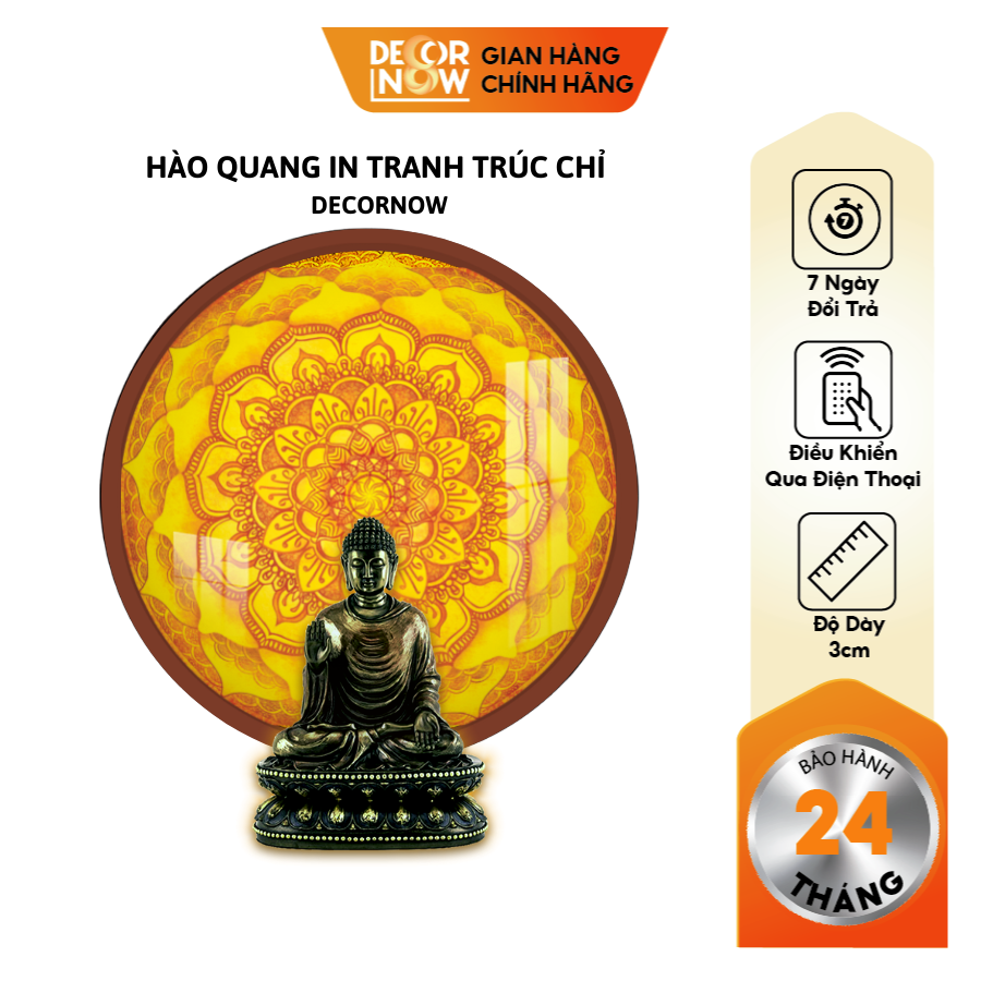 Đèn Hào Quang Phật In Tranh Trúc Chỉ DECORNOW 30,40 cm, Trang Trí Ban Thờ, Hào Quang Trúc Chỉ MANDALA DCN-TC49