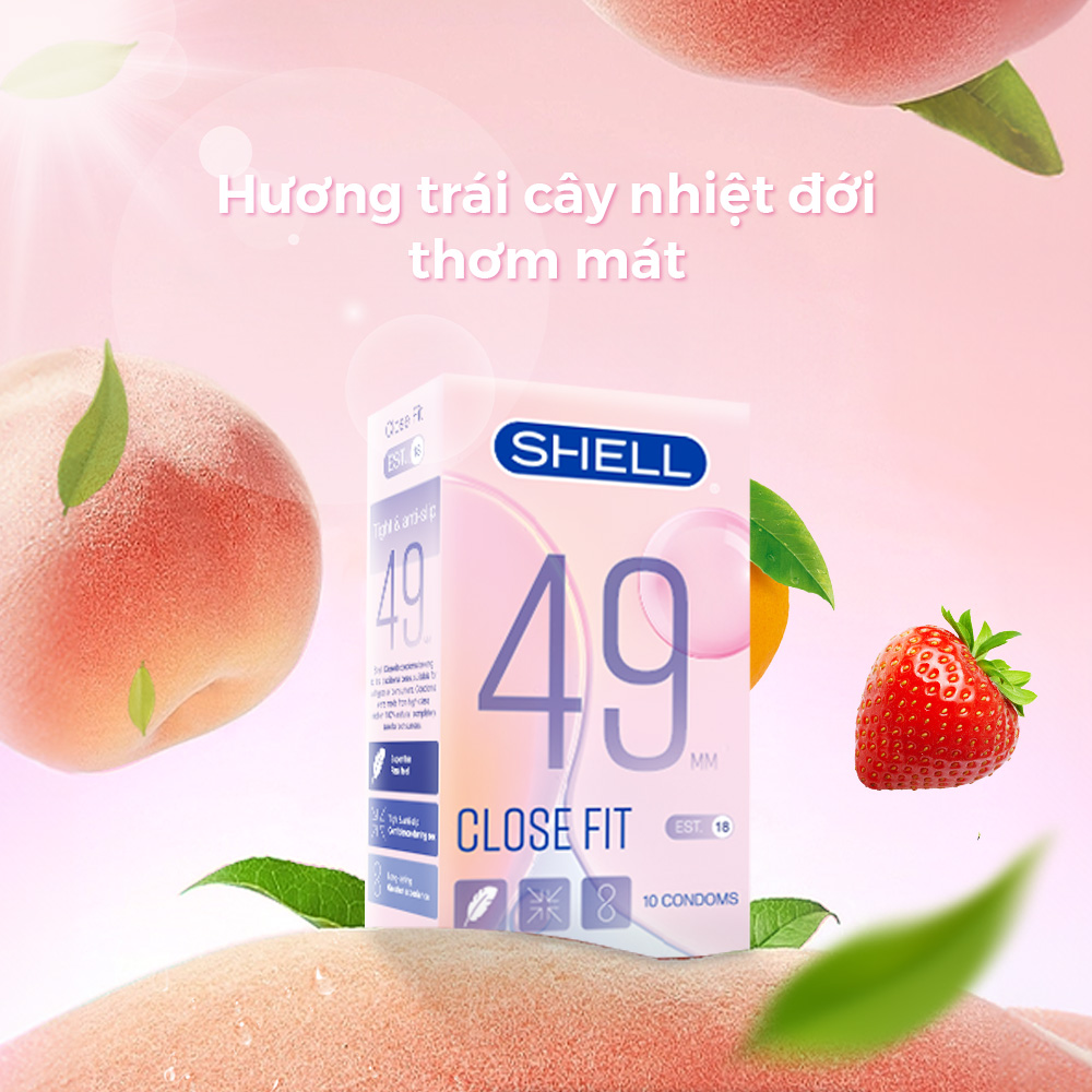 Bao cao su Shell Close Fit - Size 49mm, siêu mỏng, kéo dài thời gian - Hộp 10 cái