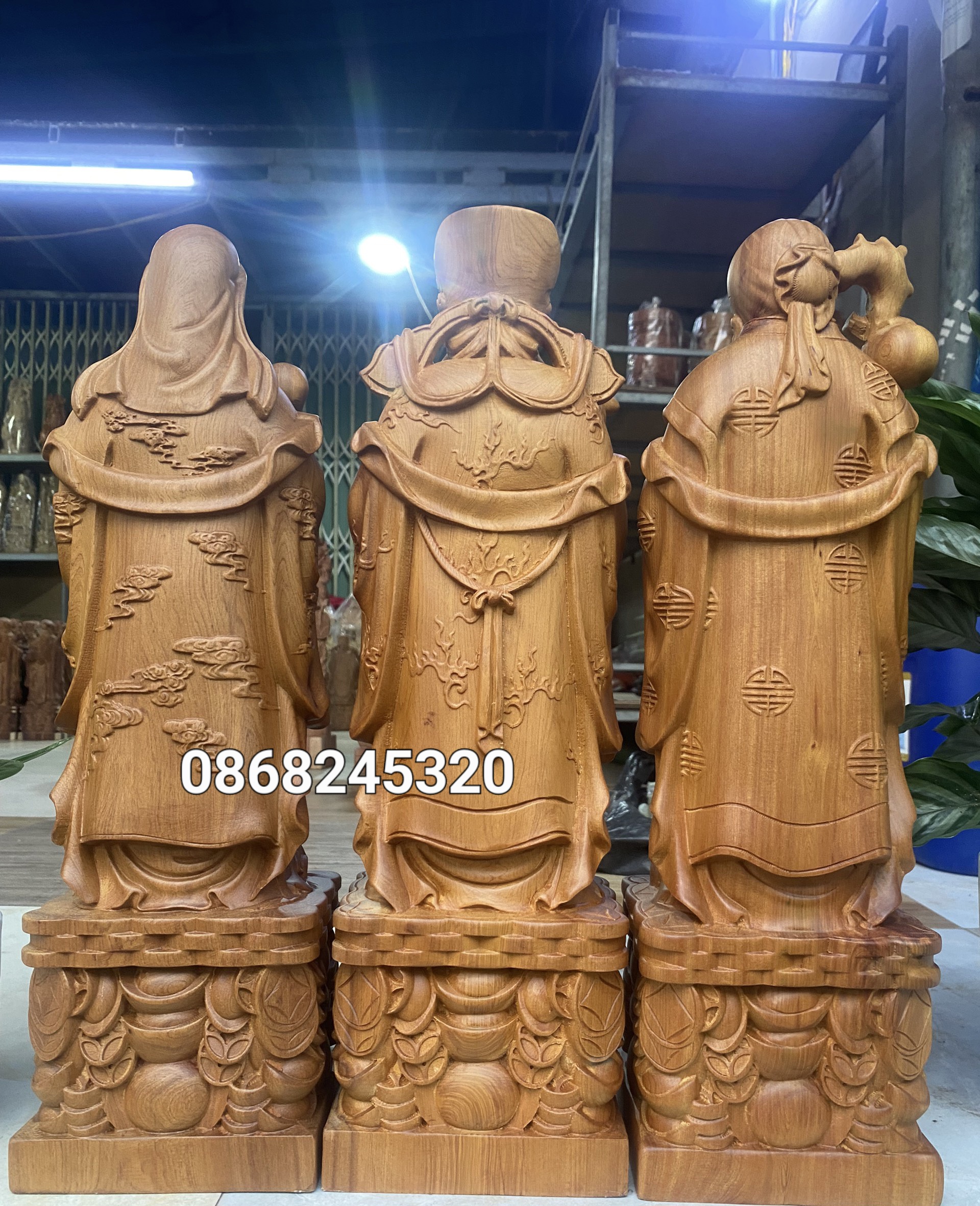 Bộ tam đa phúc lộc thọ bằng gỗ bách xanh thơm nức kt cao 50cm