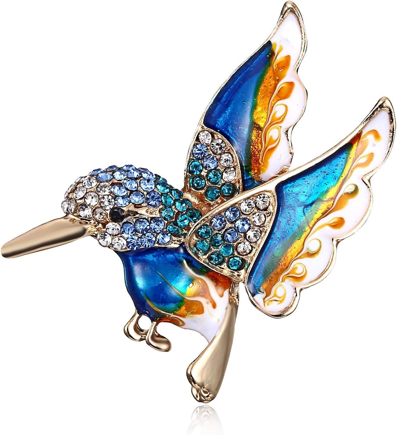 Phụ nữ đồ cổ màu vàng Memal Vogel Hummingbird Multi Color Aurian  Brosche Jewelry Blue có thể điều chỉnh