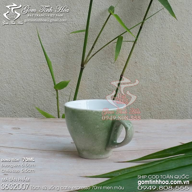 Ly tách sứ uống cafe espresso 70ml men vân đá màu xanh lá cây Gốm sứ Bát Tràng cao cấp