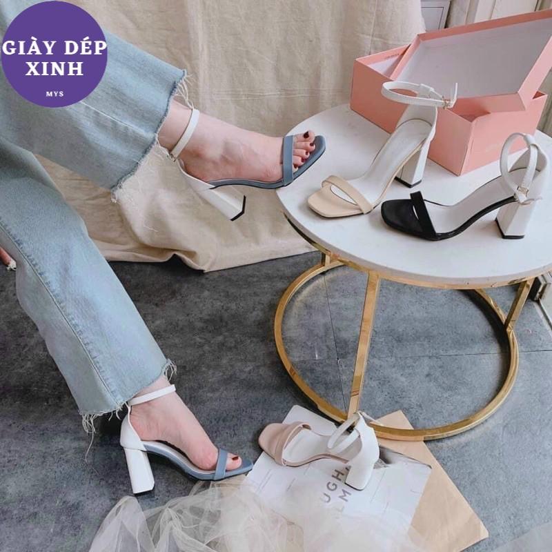 Sandal quai ngang da mềm phối 2 màu vnxk gót 7p loại 1 Mys Rosa Factory cg-0544