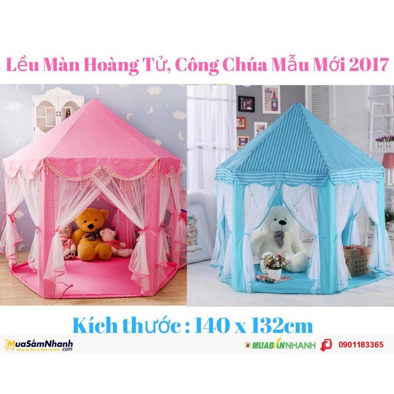 Lều Công Chúa Cho Bé Kiểu Dáng Lục Giác Hàn Quốc Có Rèm Che