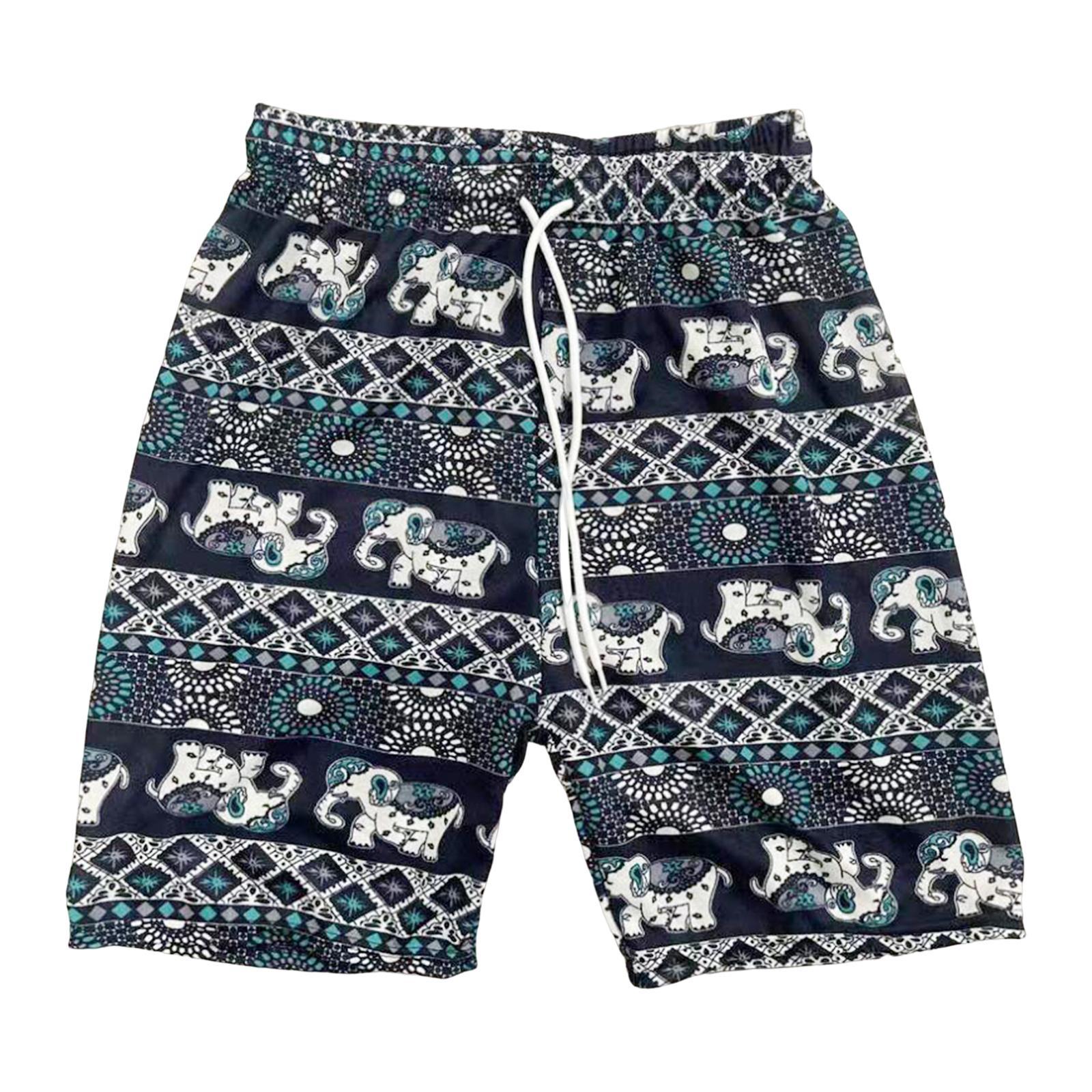 Beach Shorts Men Women Beach Trunks Loose Fit Briefs Fashion Polyester Oversized Elephant Pattern Short Pants Hippie Shorts for Beach Travel