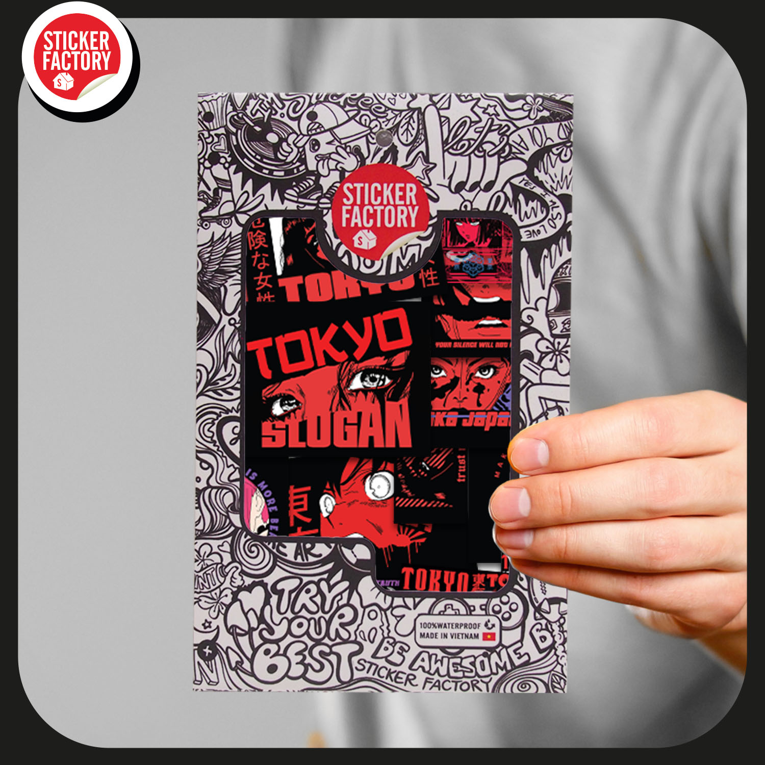 Tokyo Slogan - Set 30 sticker decal hình dán nón bảo hiểm, laptop, xe máy, ô tô - STICKER FACTORY