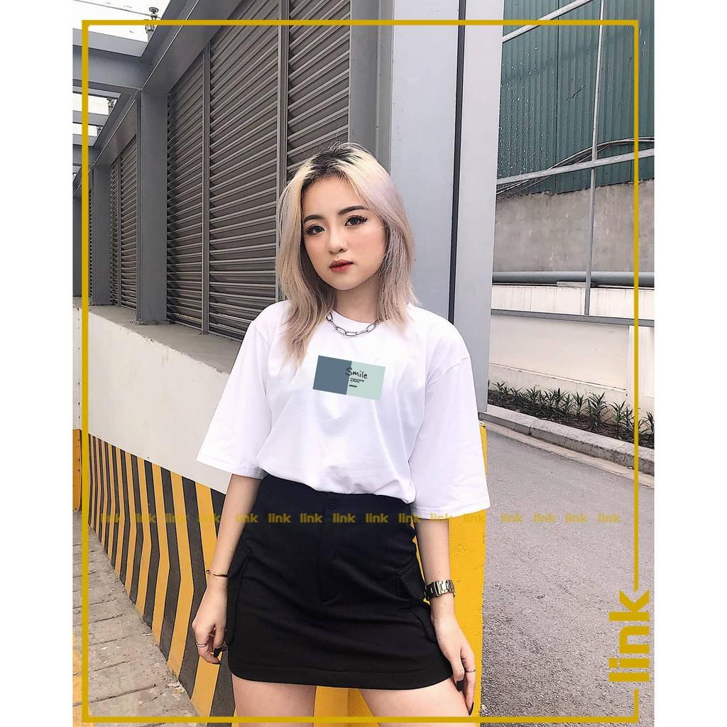 Áo thun SMILE nhỏ xinh trước ngực tay lỡ dáng rộng