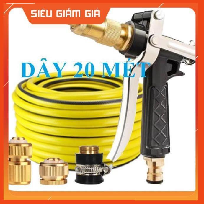 Bộ dây vòi xịt nước rửa xe, tưới cây . tăng áp 3 lần, loại 20m 206236 đầu đồng, cút đồng