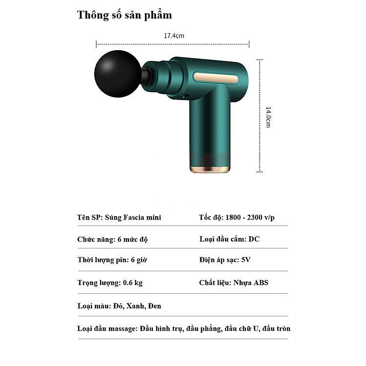 Máy massage mini cầm tay Mát xa 6 cấp độ, hỗ trợ maassage chuyên sâu, giảm đau cơ, cứng khớp hiệu quả nhanh chóng, đi kèm 4 đầu chuyên dụng - Quà tặng cho sức khỏe