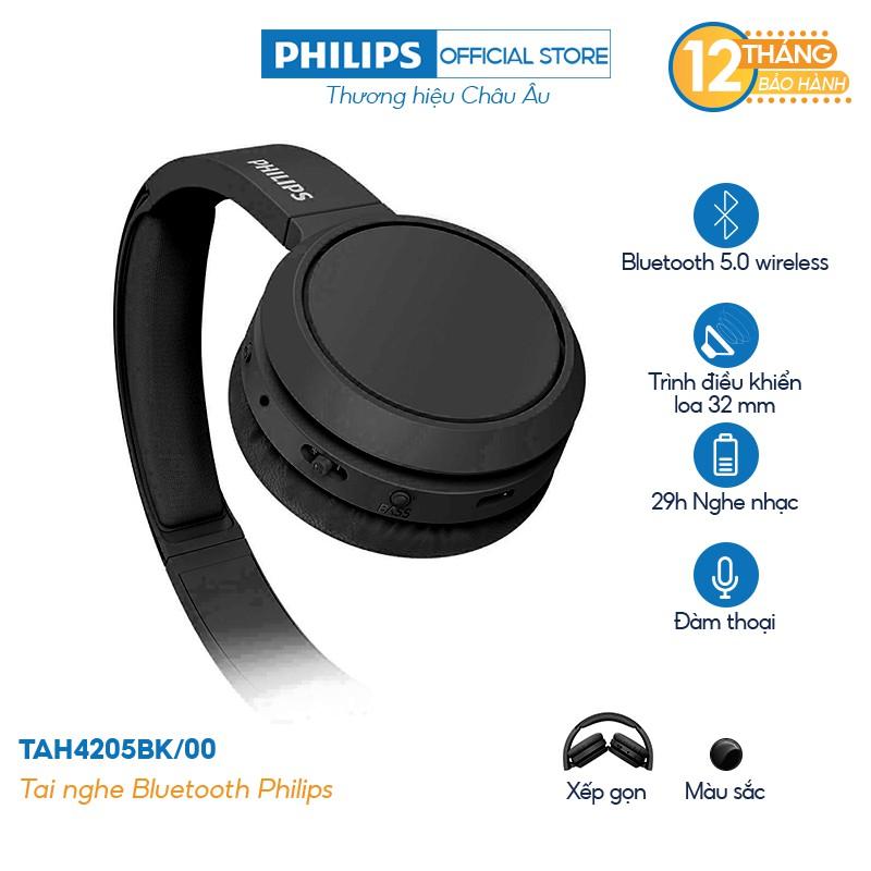 Tai nghe Philips TAH4205BK/00, Màu đen, Bluetooth - Hàng nhập khẩu