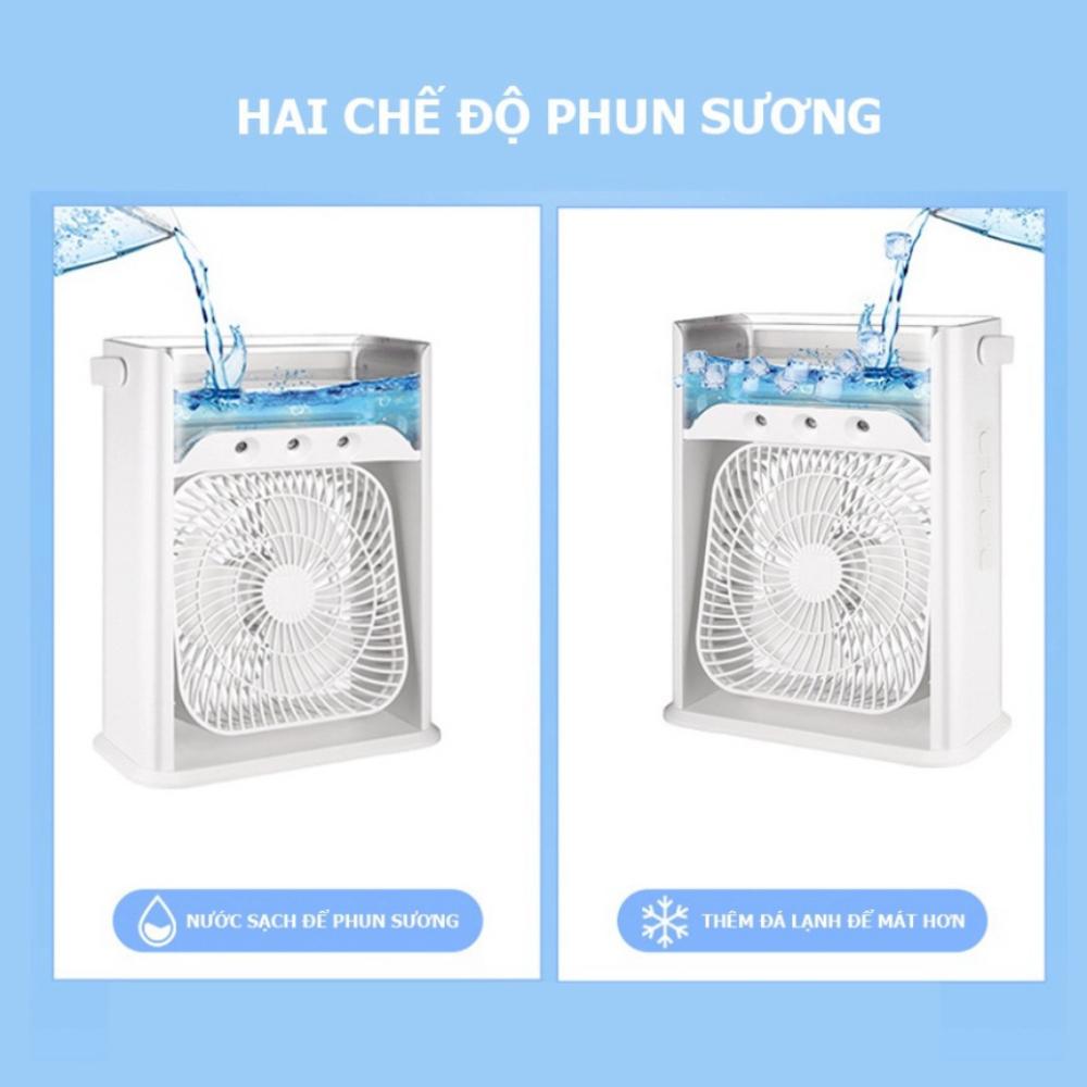 Quạt điều hoà mini, quạt hơi nước để bàn 3 chế độ gió dung tích bình chứa nước 600ml tích hợp đèn led, bảo hành 12 tháng