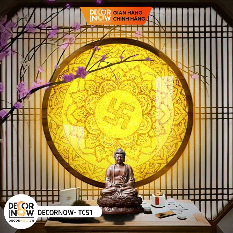 Đèn Hào Quang Phật In Tranh Trúc Chỉ DECORNOW 30 cm, Trang Trí Ban Thờ, Hào Quang Trúc Chỉ HOA SEN DCN-13
