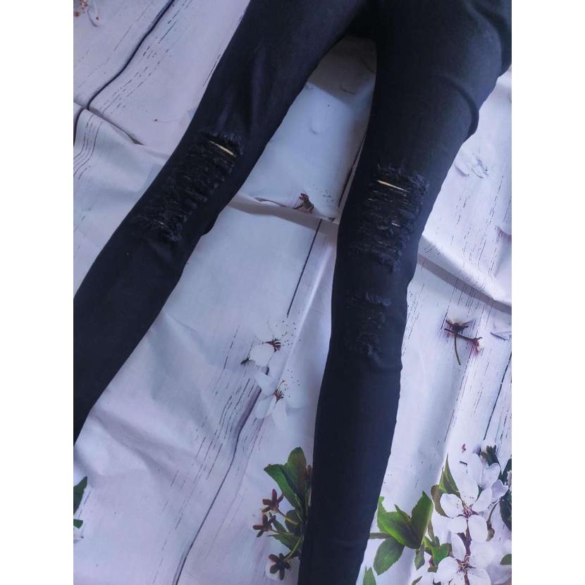 Quần Jeans Nữ Co Giãn Cạp Cao Kiểu Rách Cào/Ảnh thật