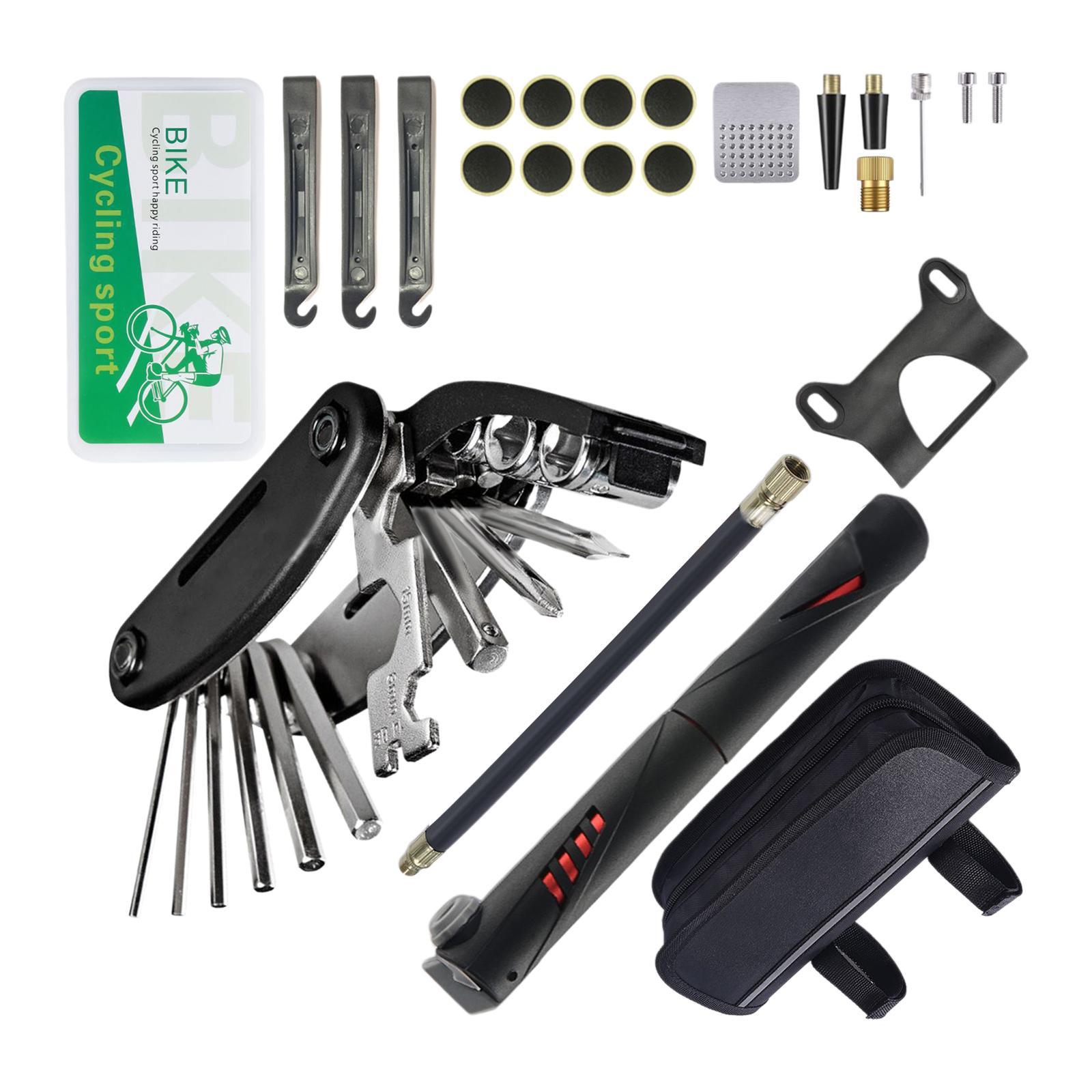 Bike Tire Repair Tools, Bike Tool, Mini  Tire Pump, Tire Puncture Repair Set,  Tire Lever and Portable Bike Bag, Bike Tire Patch Set