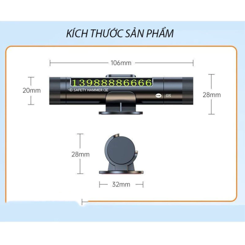 Bảng Ghi Số Điện Thoại Ô Tô 3in1 Kiêm Búa Phá Kính, Dao Cắt Dây Thoát Hiểm Cao Cấp - Hàng Nhập Khẩu