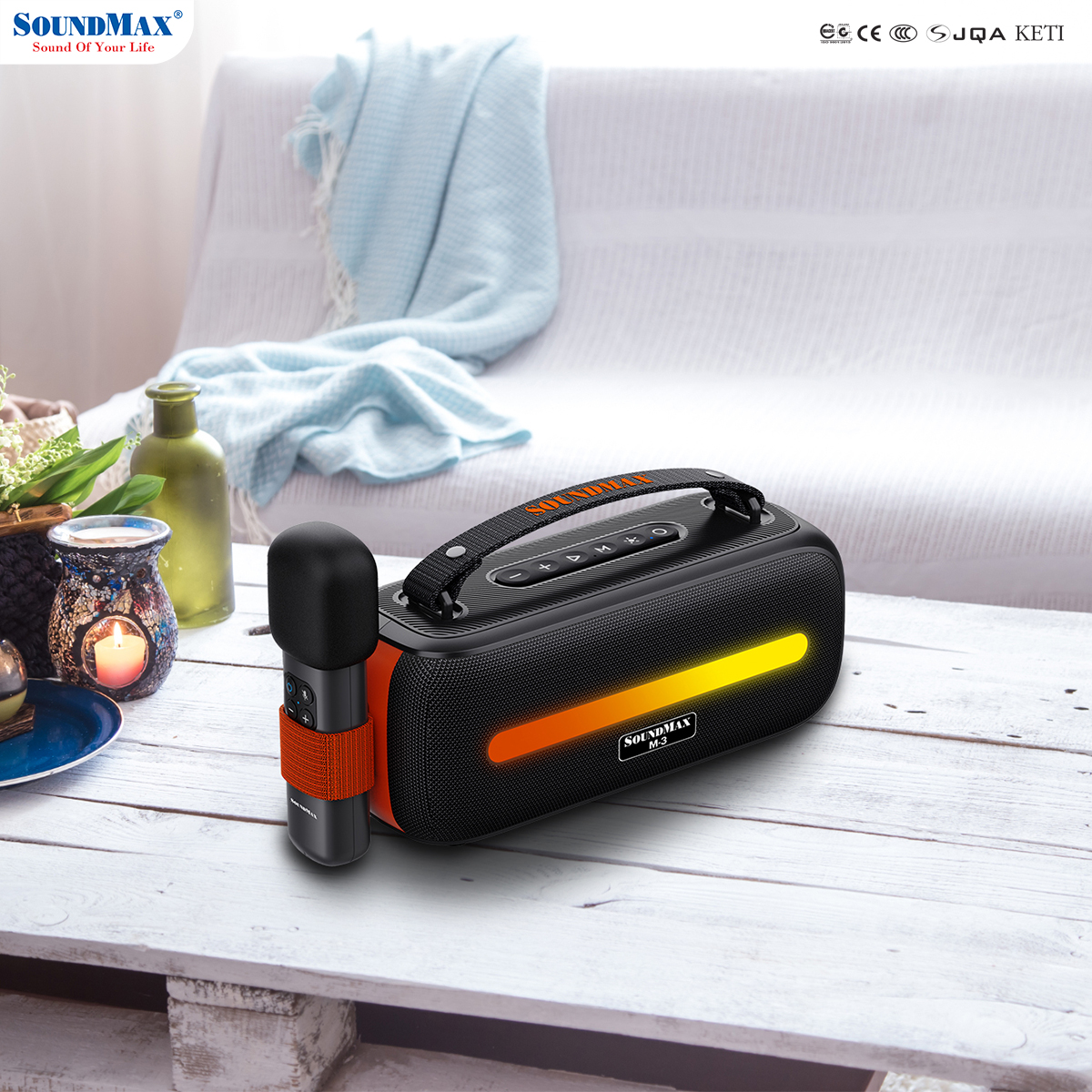 SoundMax Loa Di Động Bluetooth Xách Tay M-3 Tặng Kèm Micro Không Dây | Loa Trợ Giảng | Loa Karaoke | Bluetooth Portable Speaker SoundMax M3 with Wirless Microphone - Hàng Chính Hãng