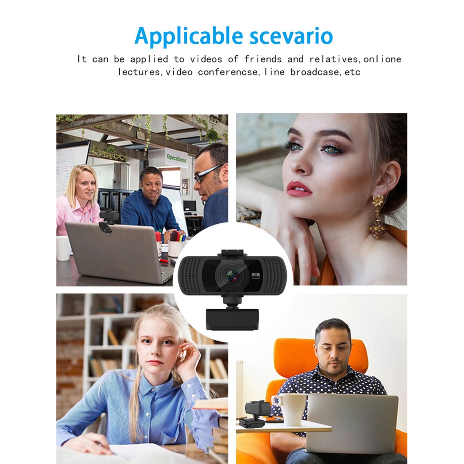 Webcame with Microphone Privacy Cover, 2K HD USB Web Camera PC Webcam with 360 Degree Rotation,Flexible Rotatable Clip for Recording, Streaming C6