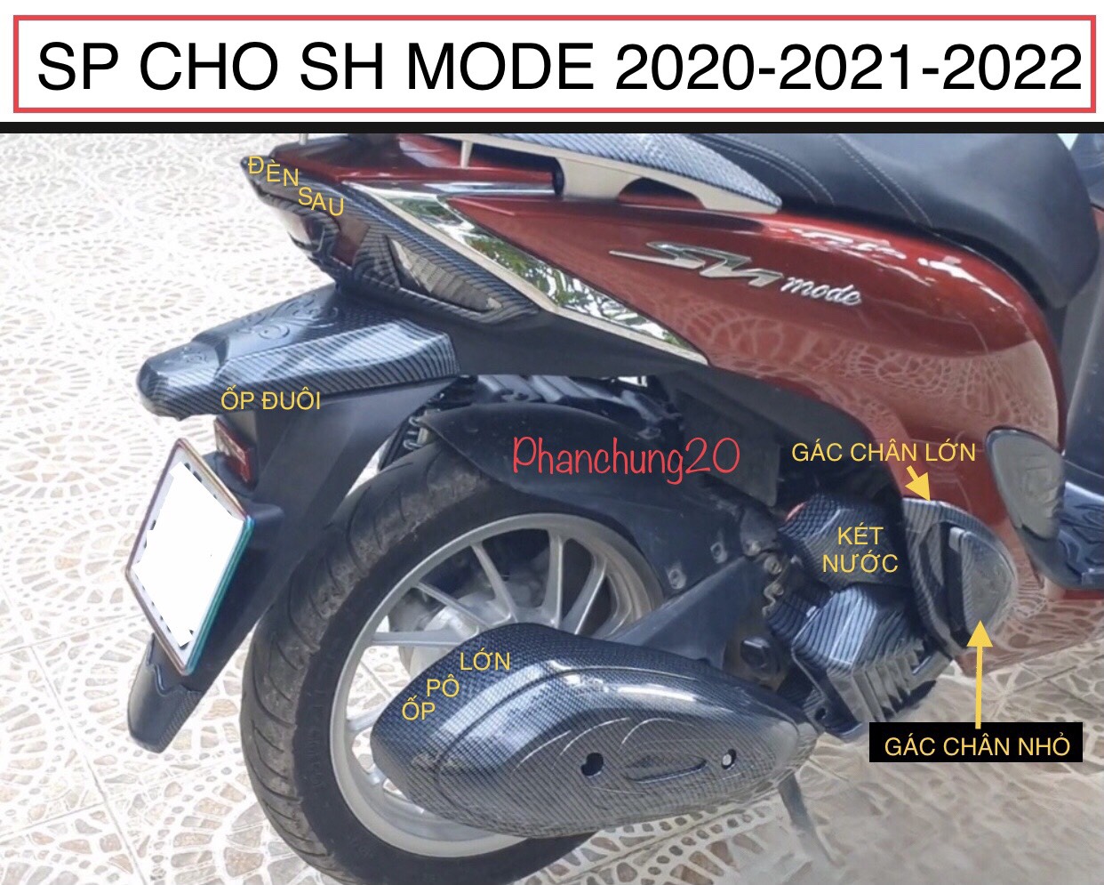 ỐP KÉT NƯỚC DÙNG CHO ĐỜI XE SHMODE 2020 2021 2022 2023 CACBON