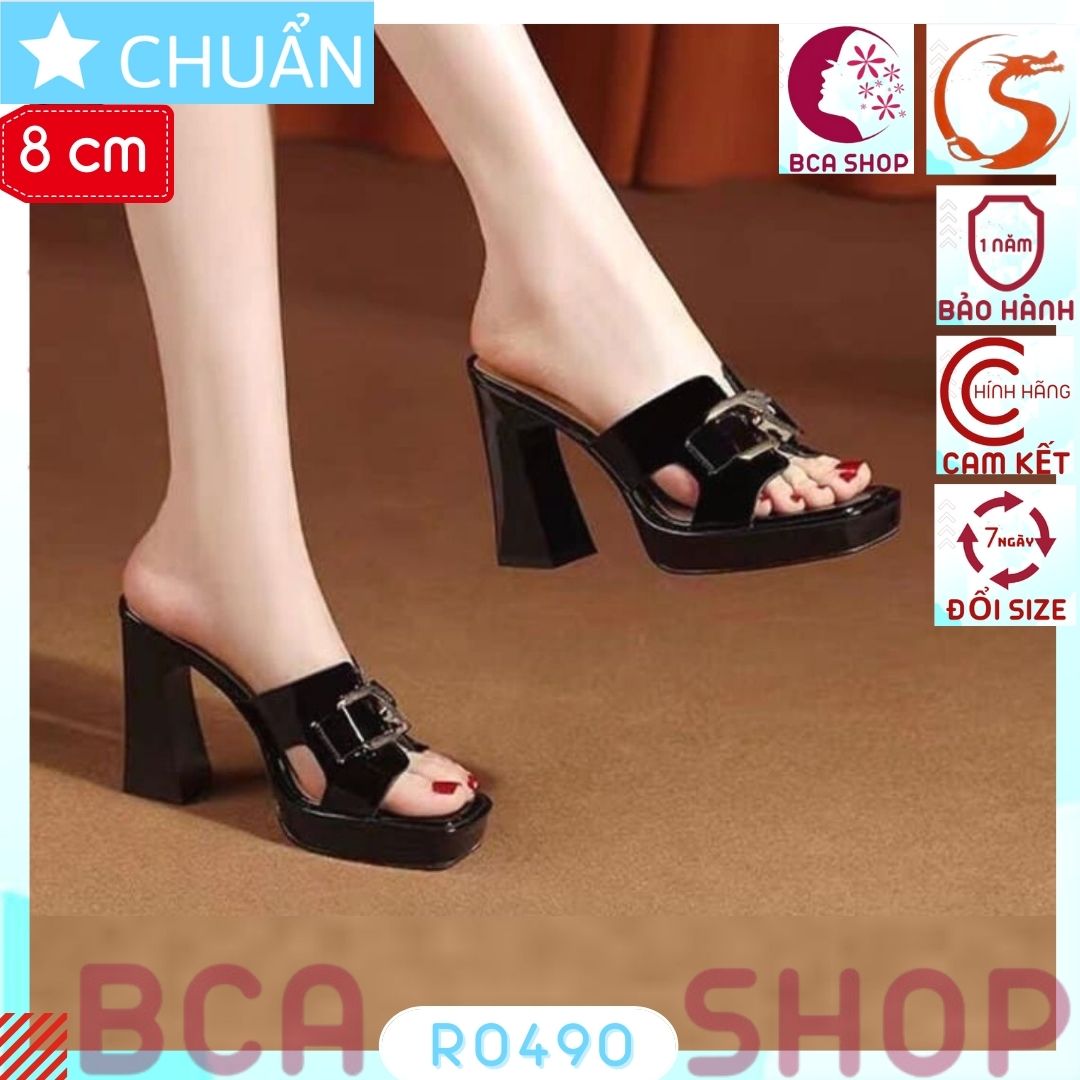 Giày cao gót nữ hở mũi 8p RO490 ROSATA tại BCASHOP đế vuông cách điệu cùng màu thân, quai ngang có đính khóa - màu đen