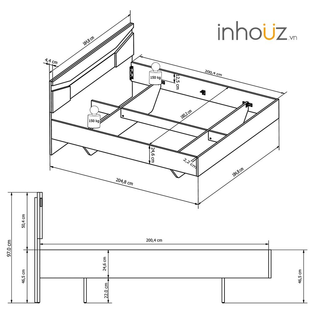 Giường ngủ gỗ hiện đại - Mẫu giường thông minh có đèn - INHOUZ