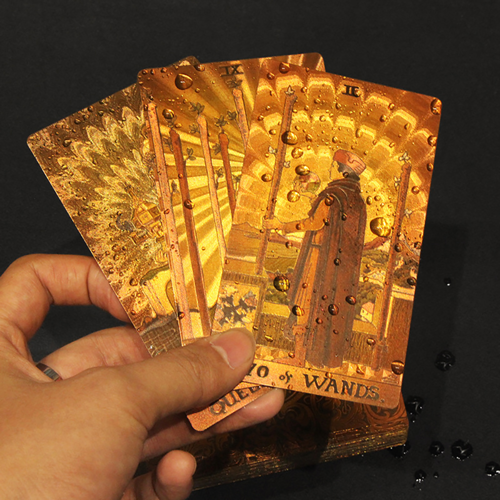 Bộ Bài Tarot Gold Foil Cao Cấp Waite Borderless Chất Liệu PVC Chống Nước The Fool Hộp Cứng