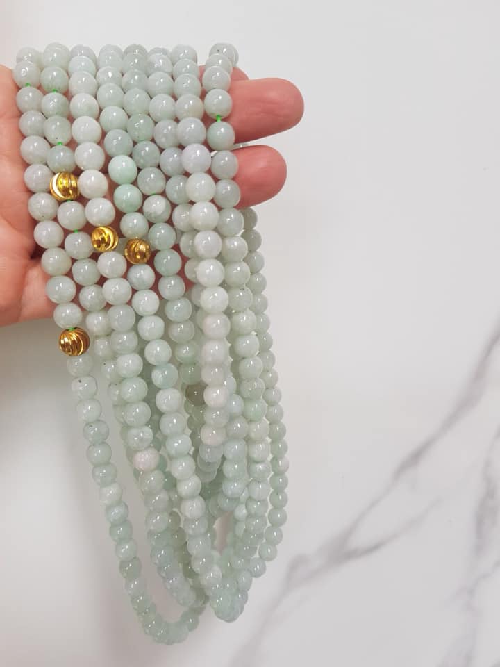 SỢI DÂY CHUỖI 108 HẠT CÓ VIÊN BI VÀNG MỚI ĐẸP ĐEO CỔ HAY NIỆM TỊNH TÂM ĐÁ CẨM THẠCH TỰ NHIÊN SIZE HẠT 7MM MÀU XANH NGỌC NHẸ BÓNG ĐẸP LẮM Ạ
