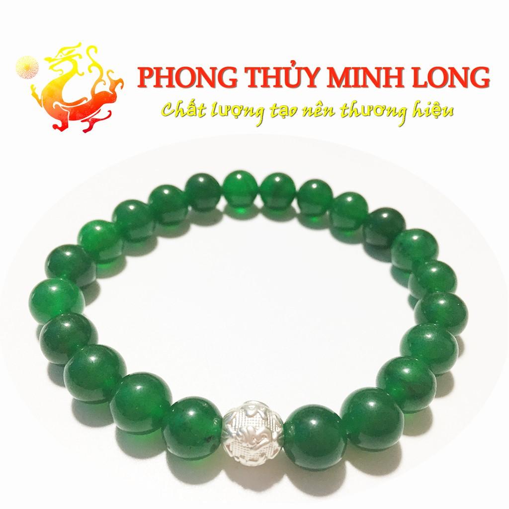 Vòng tay đá Mã Não Xanh 3A mix 1 hạt kim tiền Bạc hợp mệnh Hỏa và Mộc