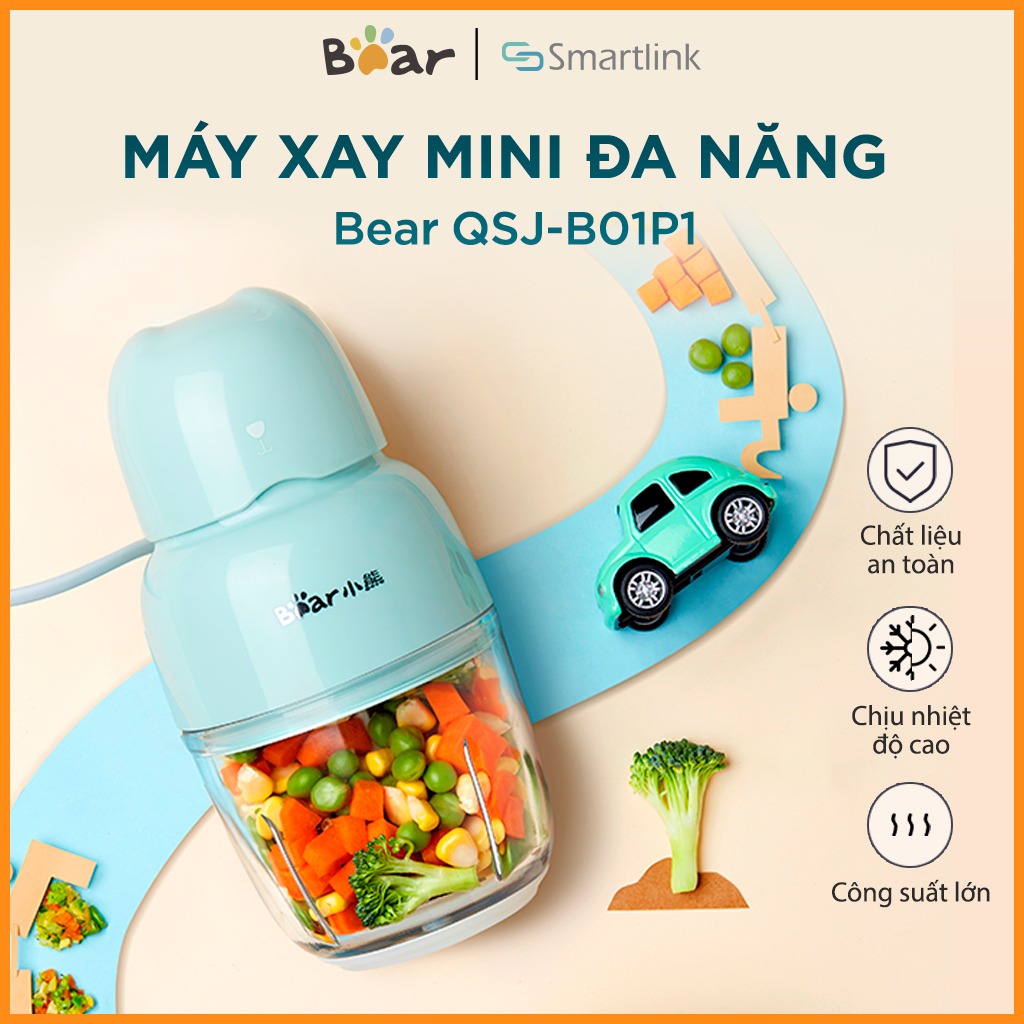 Máy Xay Thực Phẩm Đa Năng Mini, Xay Đồ Ăn Dặm Cho Bé Bear QSJ-B01P1 300ml - Hàng chính hãng