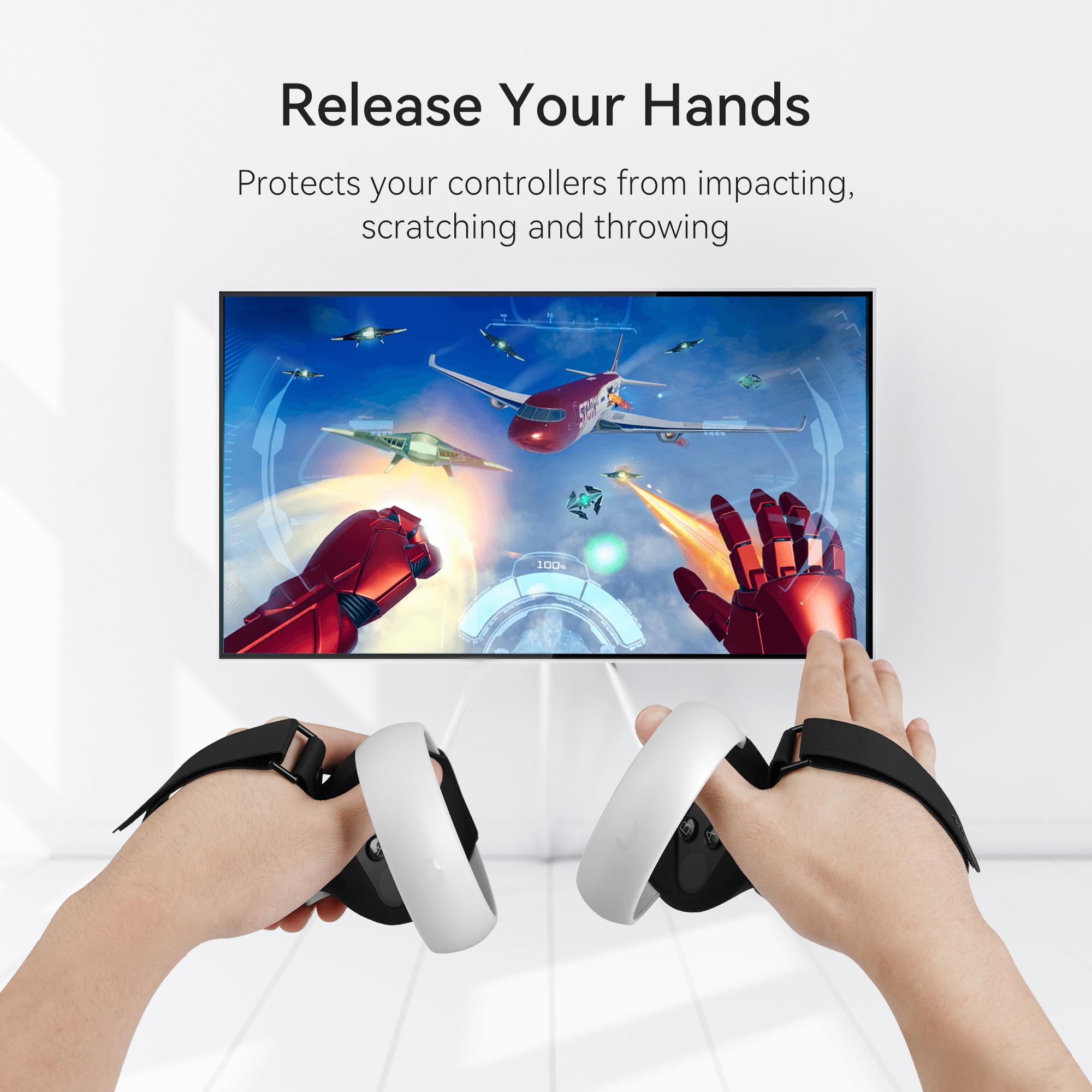 Kiwi Design Grip Cover cho Oculus Quest 2 Phụ kiện Touch Bộ điều khiển Tay cầm tay cầm chống ném với dây đeo tay có thể điều chỉnh: Đen