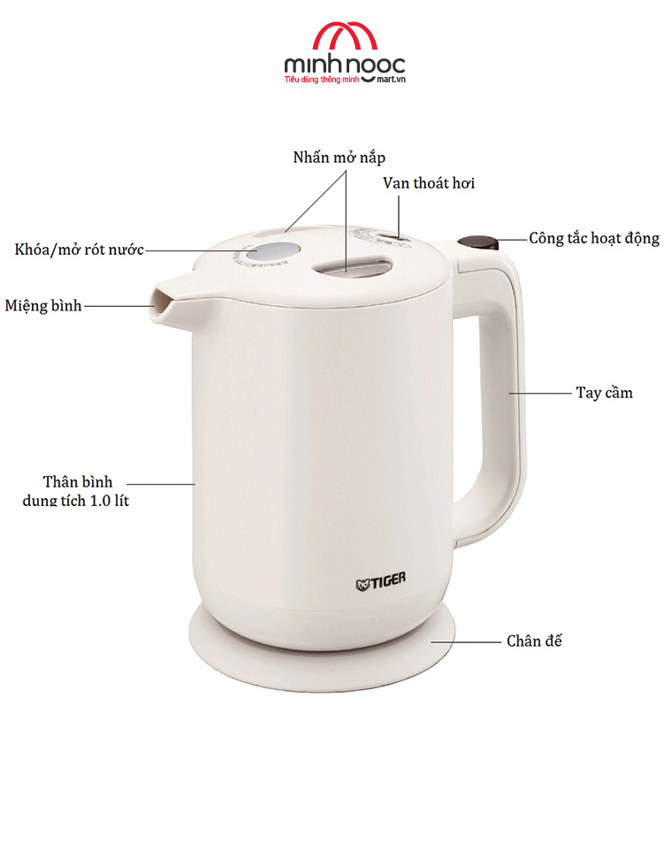 HÀNG CHÍNH HÃNG: Bình đun siêu tốc Tiger dung tích 1.0l, công suất 1300w. Nhiều lựa chọn
