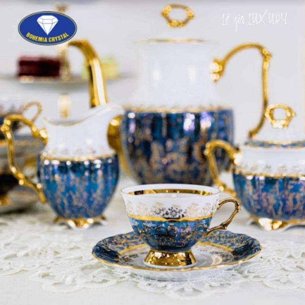 Bộ ấm chén uống trà cao cấp TÂN CỔ ĐIỂN Sang trọng, Gốm Sứ Tiệp Khắc, Ấm chén cao cấp mạ vàng 24K ACTN7, Bộ ấm chén châu Âu cao cấp