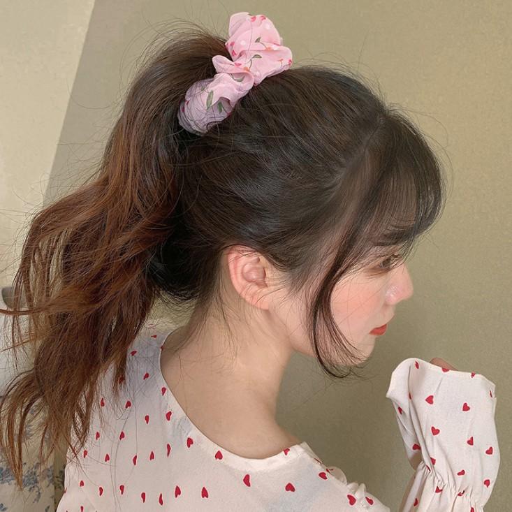 Sét 2 dây buộc tóc voan cherry Scrunchies tinh tế vòng lớn HD43