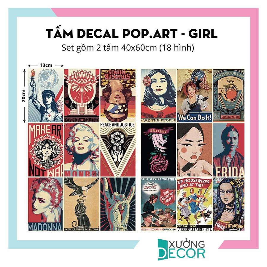 Decal poster vintage nguyên tấm hiện đại trí nội thất quầy bar, tiệm trà chanh POP.ART GIRL 1003