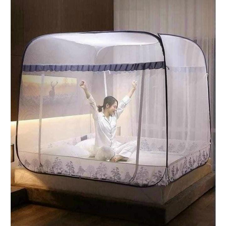 Màn Chụp Tự Bung Đỉnh Vuông Hoài Phát - Mùng Chụp Người Lớn Gấp Gọn Tiện Dụng 1m2 1m4 1m6 1m8 2m2 Vuông