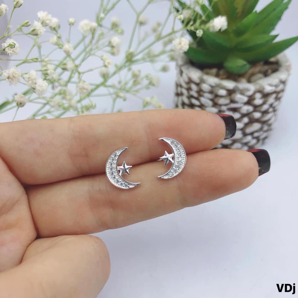Bông tai hình trăng sao khuyên nụ chất liệu bạc s925 MS45s